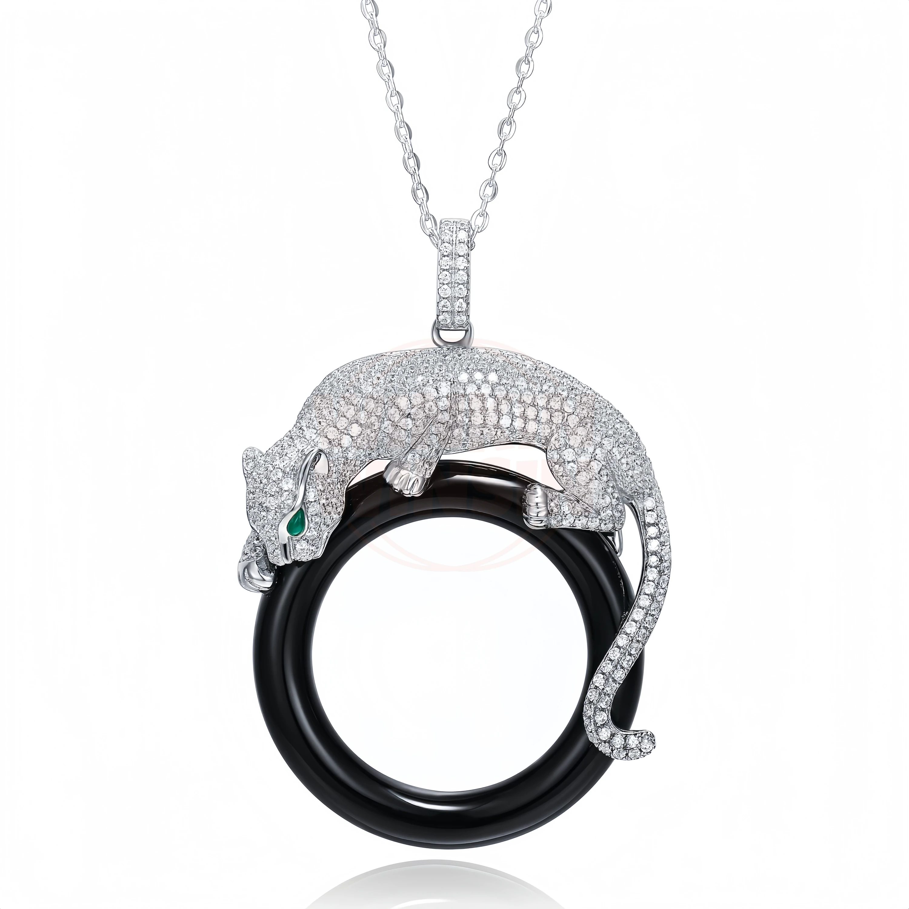Winkin Winsin Luxury 925 Sterling Silver Necklace Pendants Carbon Diamond Cheetah Enamel Gemstones Women Leopard Pendant Jewelry