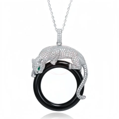 Winkin Winsin Luxury 925 Sterling Silver Necklace Pendants Carbon Diamond Cheetah Enamel Gemstones Women Leopard Pendant Jewelry
