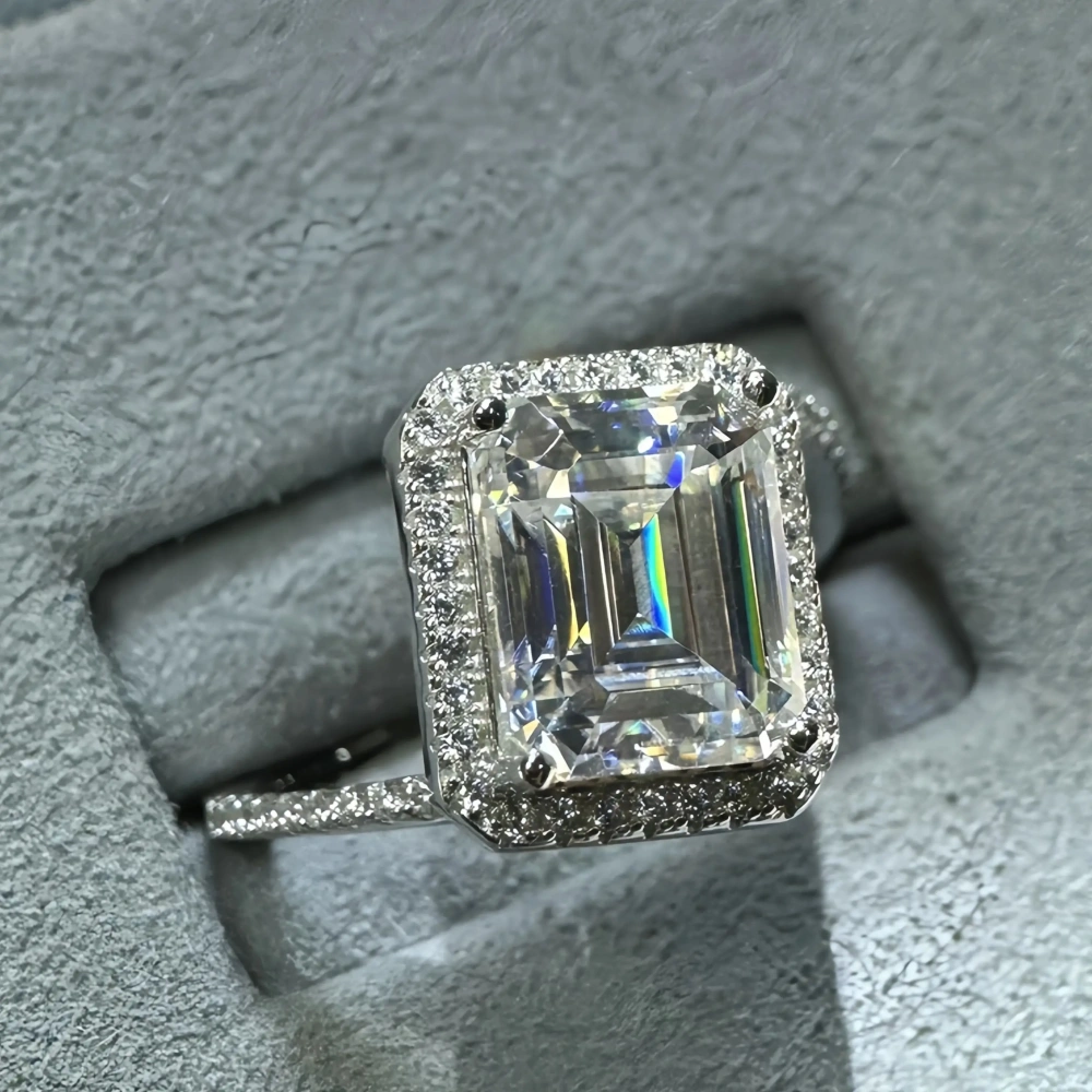 ShanLover Brand 925 Sterling Silver 4ct Moissanite Diamond Ring for Women CMA Certificate Rectangular Moissan Diamond Rings
