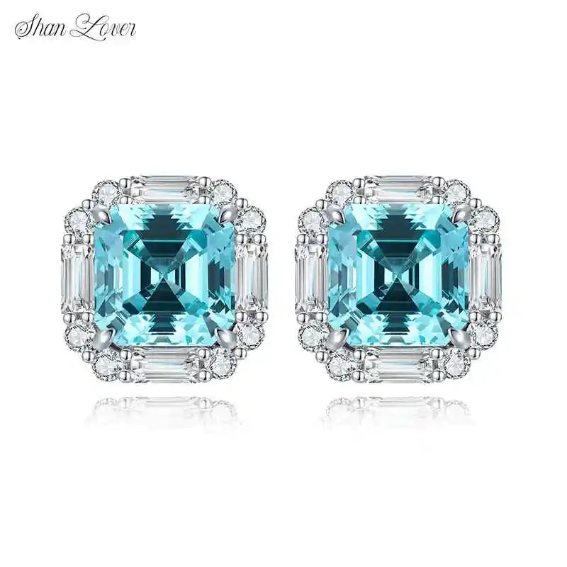 ShanLover Brand MGI Top Grade  Lab Grown Emerald Gemstone Ring Women Real 925 Sterling Silver Wedding  Earrings  Jewelry