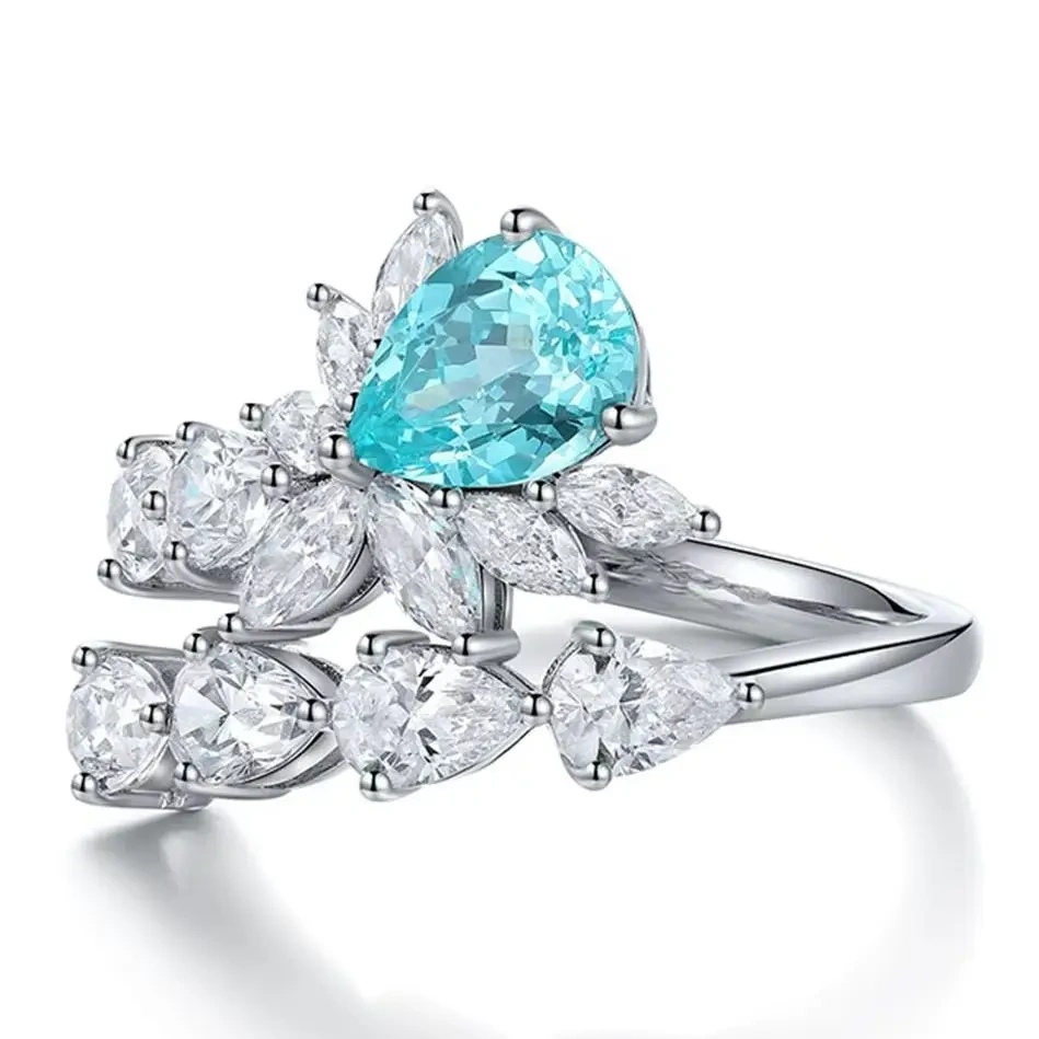 ShanLover Brand 1.94 ct La Paraiba Women's Ring Simple Individual Water Drop Laboratory Cultivated Diamond Jewelry
