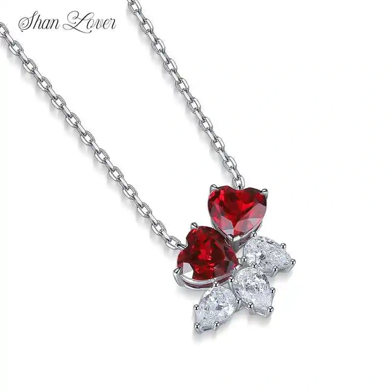 ShanLover Brand Luxury Brand Designer Heart shaped Women S925 Jewelry Set  Necklace Laboratory Grown Ruby Pendant Jewelry