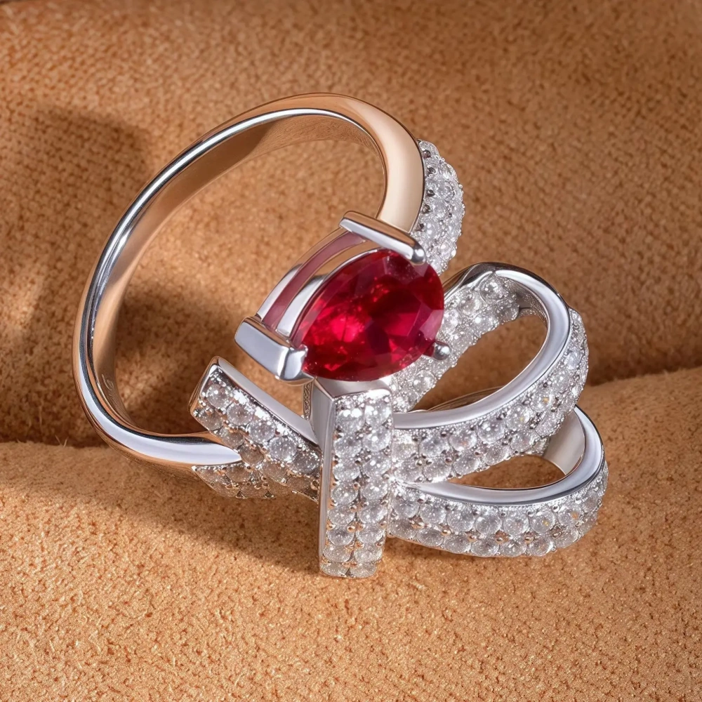 Winkin Winsin 1ct Water Drop Ruby Lab Grown Gemstones Diamond Ring Luxury 925 Sterling Silver Ring CMA Certificate Jewelry