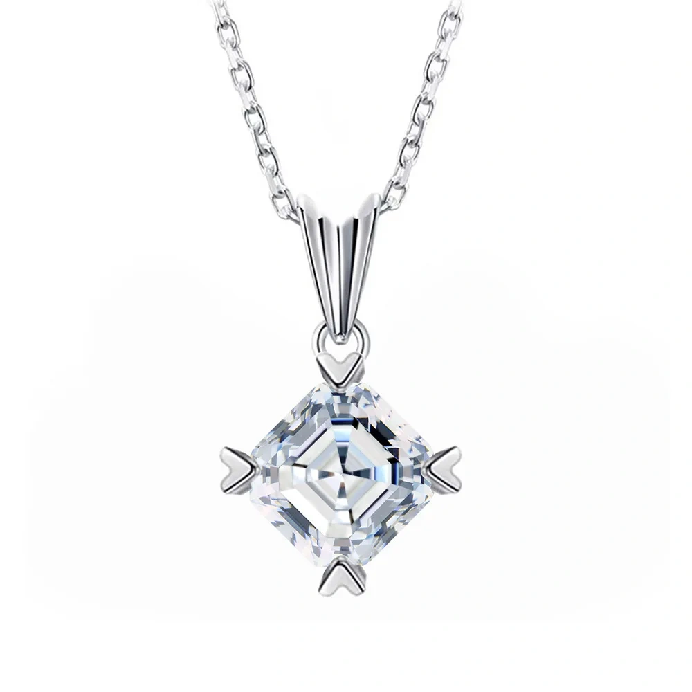 ShanLover Brand Hot Sales S925 Sterling Silver Asche Square Pendant Necklaces Jewelry 1ct Moissanite Diamond Necklace for Women