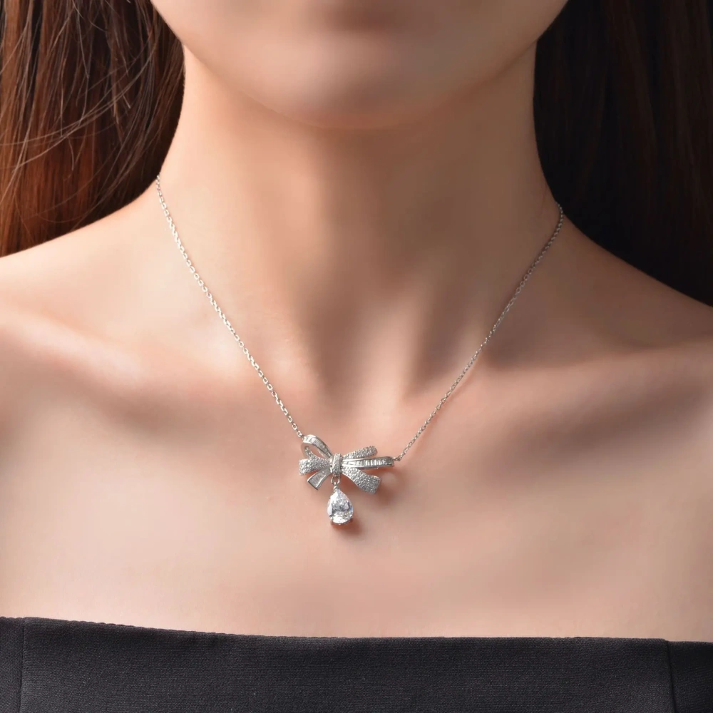 Winkin Winsin Lab Grown Gemstones 925 Sterling Silver Pendant 1.5ct Water Drop Women Necklace Adjustable Length