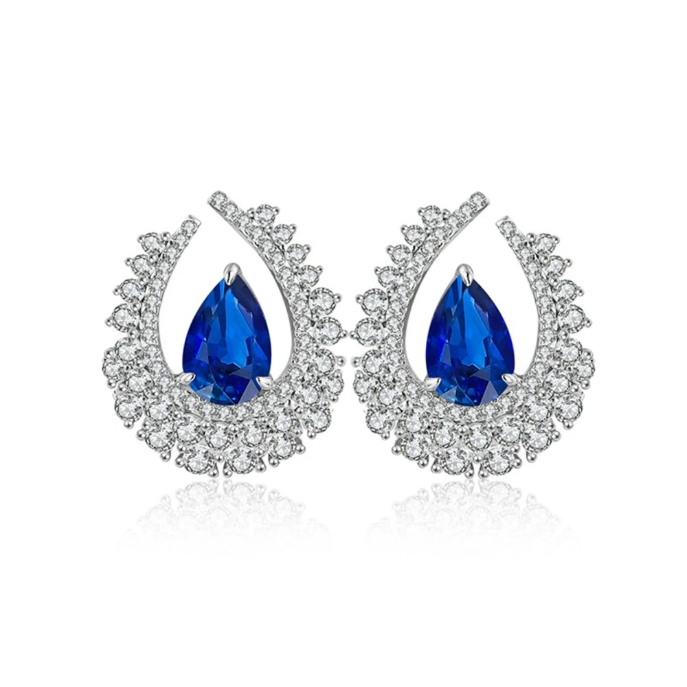 ShanLover Brand Deep Blue Teardrop Earrings Sapphire Stud Earrings For Lab Grown Gemstones Women S925 Silver Earrings
