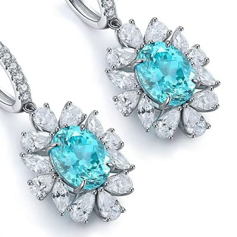 ShanLover Brand Luxury S925 925 Sterling Silver 8.5Carat Lab Grown Gemstones Inlaid Group Earrings Jewelry for Women
