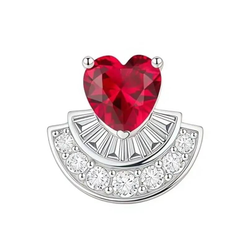 ShanLover Brand 5A Grade Heart Shaped Design Fan Shaped Zircon Stud Earrings 925 Sterling Silver Earrings for Women Jewelry