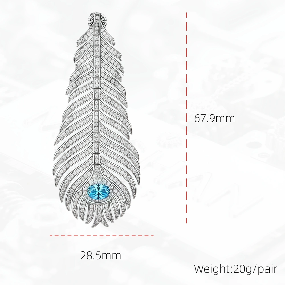 Winkin Winsin Brand Luxury Real 925 Sterling Silver Stud Earrings New Feather Drop Earrings Stud For Women Banquet Party Jewelry