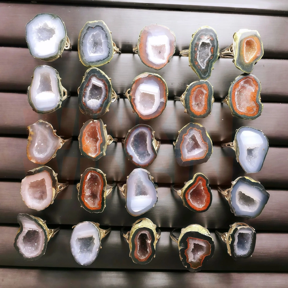 Winkin Winsin Unique Natural Gemstones Ring Agate Crystal House Ring For Women Man Free Size 925 Sterling Silver Rings Jewelry