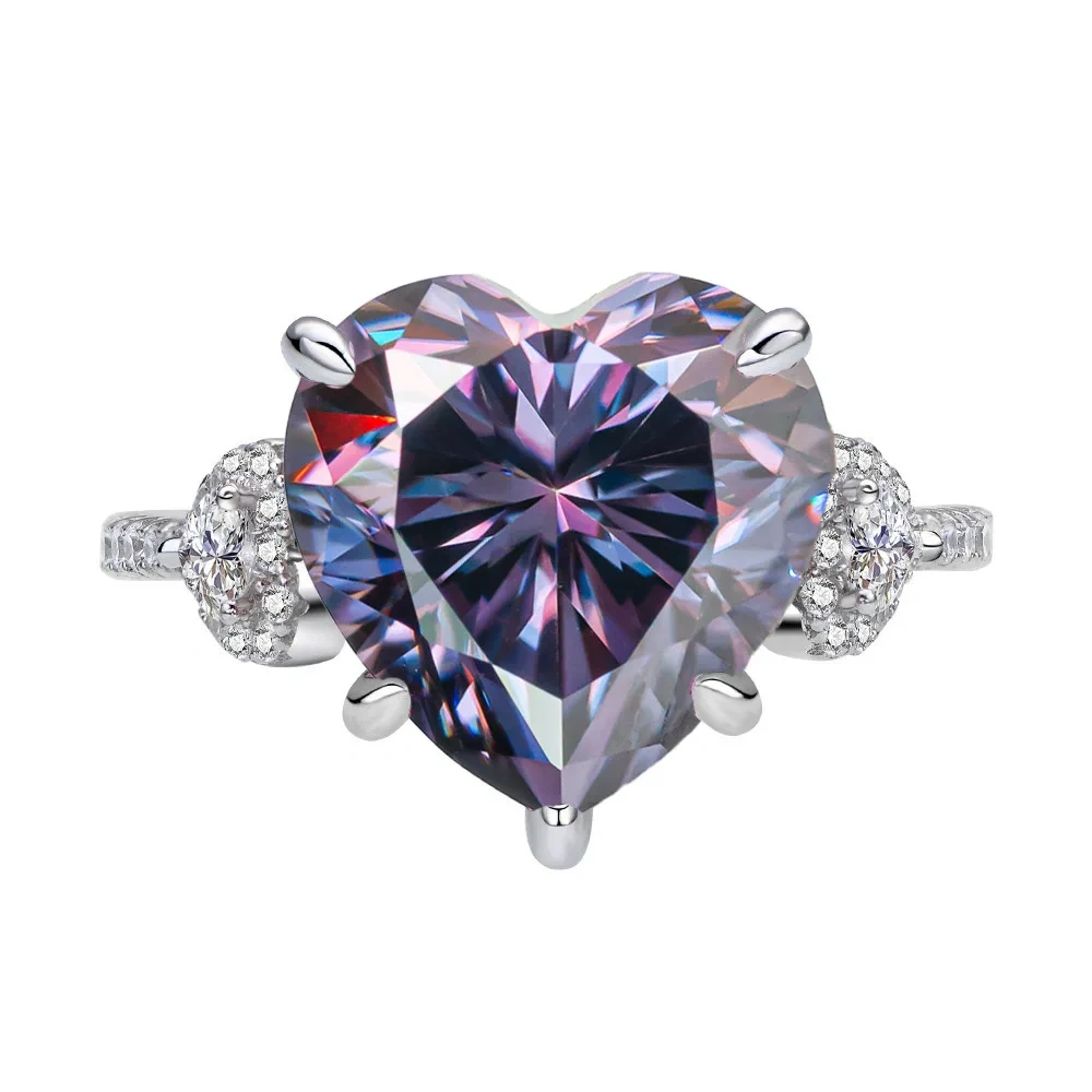 Winkin Winsin MST Top Grade 6ct GRA Moissanite Rings For Women Heart Style Colorful Gemstone 925 Sterling Silver Ring Jewelry