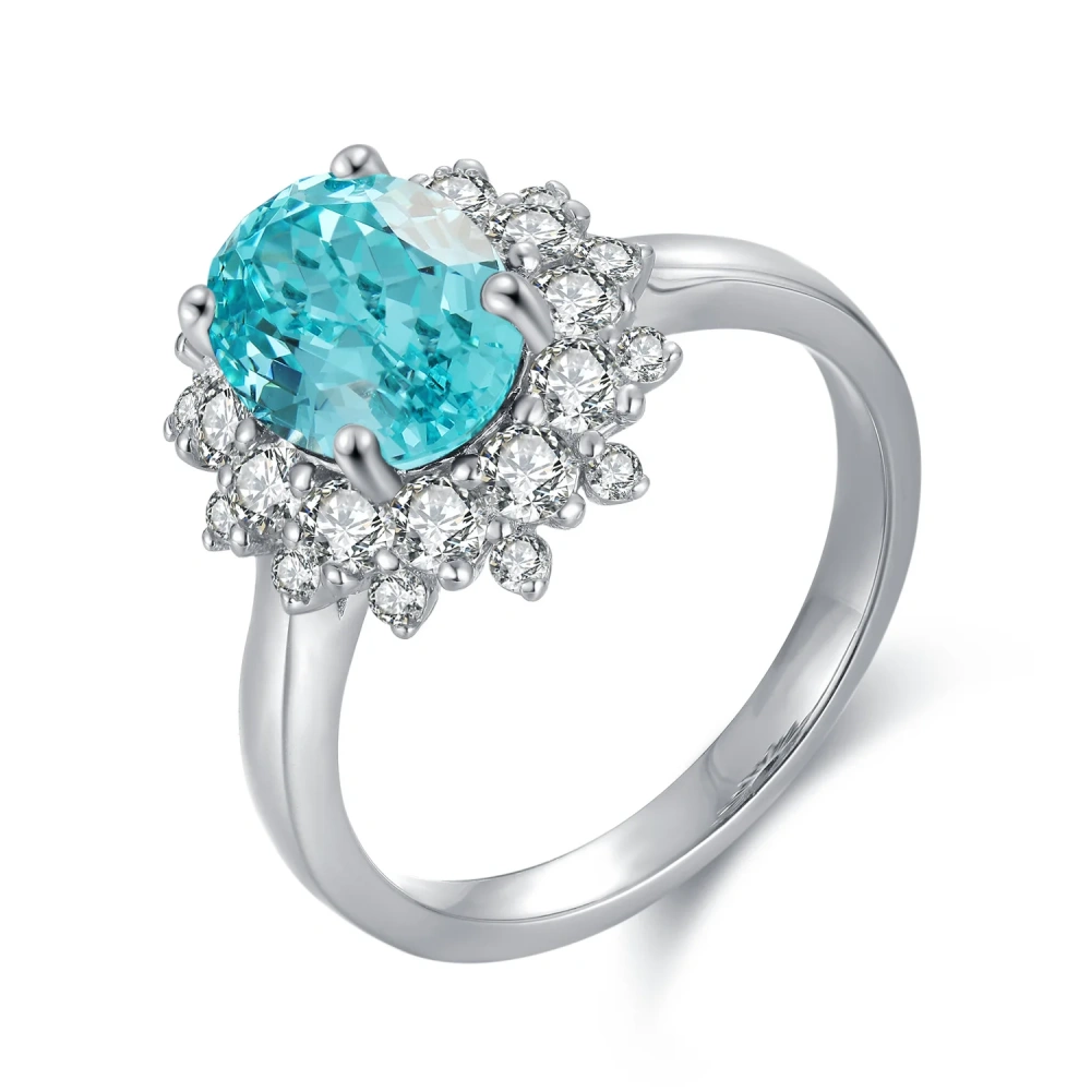 ShanLover Brand Classic Lab-Grown Paraiba Ring with Earrings 2.7-Carat 925 Silver Simple Silver Wedding Earrings Jewelry