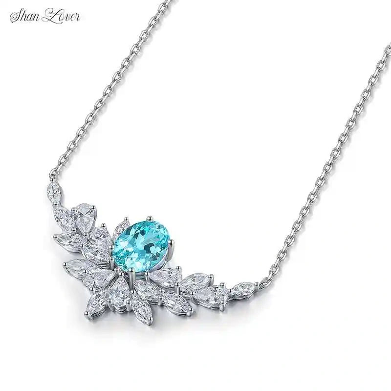 ShanLover Brand High Quality Necklace S925 Silver-Cultivated Paraiba Certificate Necklace Women Lab Grown Gemstones Jewelry