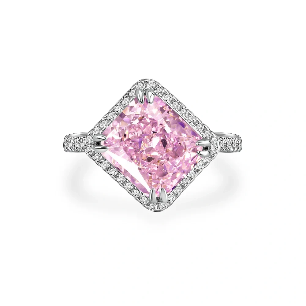 Winkin Winsin Rectangle Chamfered 8 Carat Diamond Yellow European And American High Carbon Diamond Ring S925 Silver