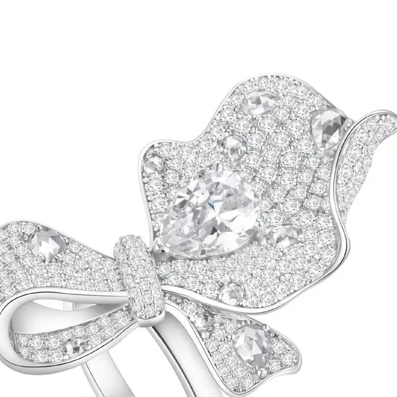 ShanLover Brand 925 Silver Bowknot Ring Fashion Jewelry for Women Bow Flower Design Full Diamond Gemstones Rings Accessory