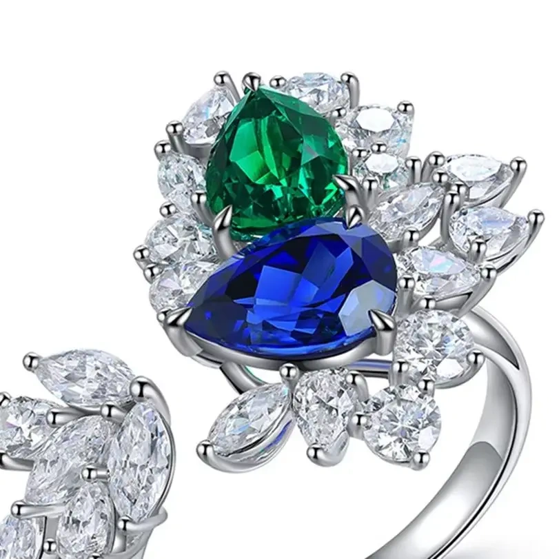 ShanLover Brand Luxury Brand Designer Lab Grown Gemstones Certificated Sapphire Double Stone Ring S925 Silver Jewelry