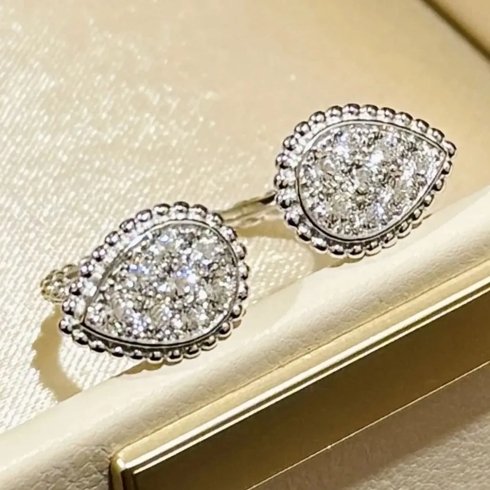 Winkin Winsin S925 925 Sterling Silver Water Drop-shaped Ring Double Water Drop Open Zircon Diamond Ring Jewelry