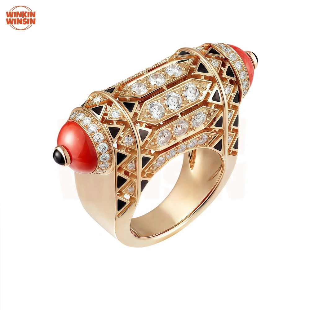 Winkin Winsin Luxury Brand Designer 925 Sterling Silver Ring Natural Coral Fine Jewelry Gemstone Rings High-Carbon Diamond Rings