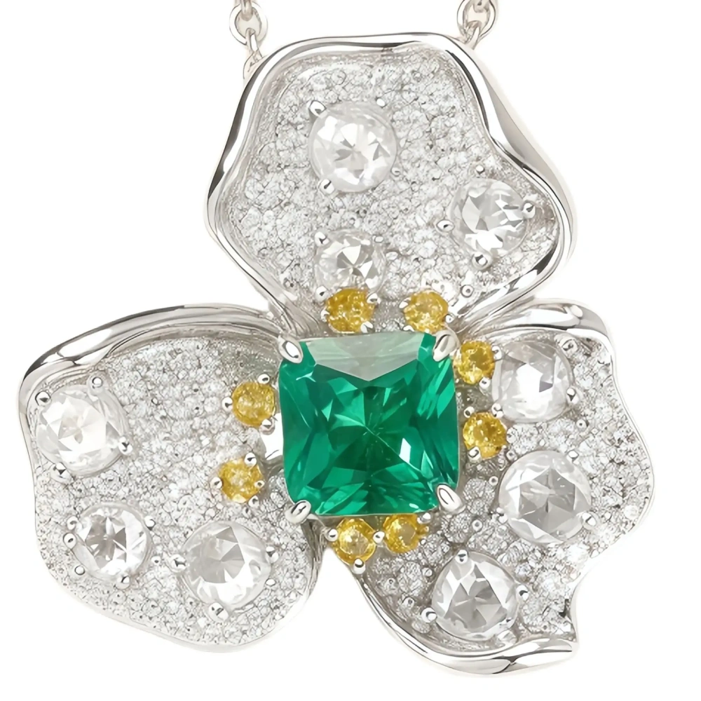 ShanLover Brand 925 Sterling Silver Red Green Gemstone Pendant Necklace Jewelry Flower Design Zircon Drop Pendants Necklaces
