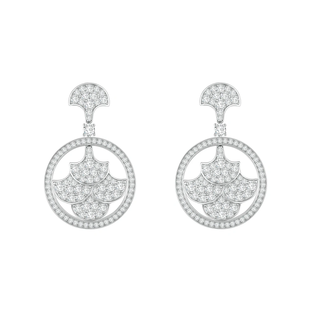 ShanLover Brand CMA Certificate 5A Level High Quality 925 Sterling Silver Diamond Circle Fan Zircon Drop Earrings Jewelry