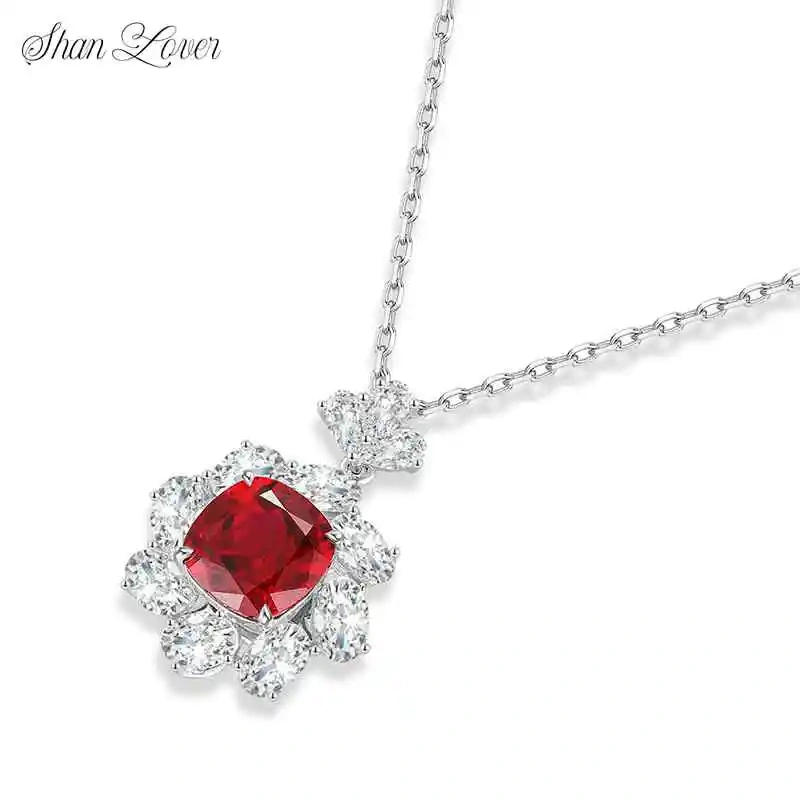 ShanLover Brand Brand Wedding Ring Laboratory-grown Pigeon Blood Red Gemstone Elegant Lab Grown Gemstones Ladies Necklace