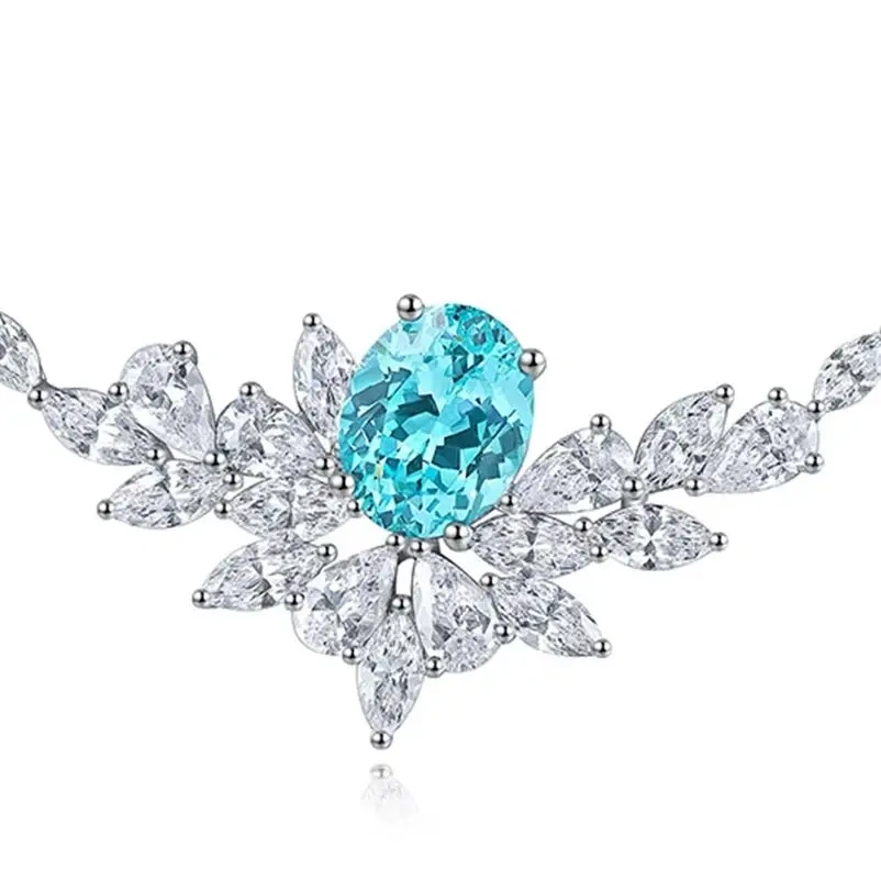 ShanLover Brand High Quality Necklace S925 Silver-Cultivated Paraiba Certificate Necklace Women Lab Grown Gemstones Jewelry