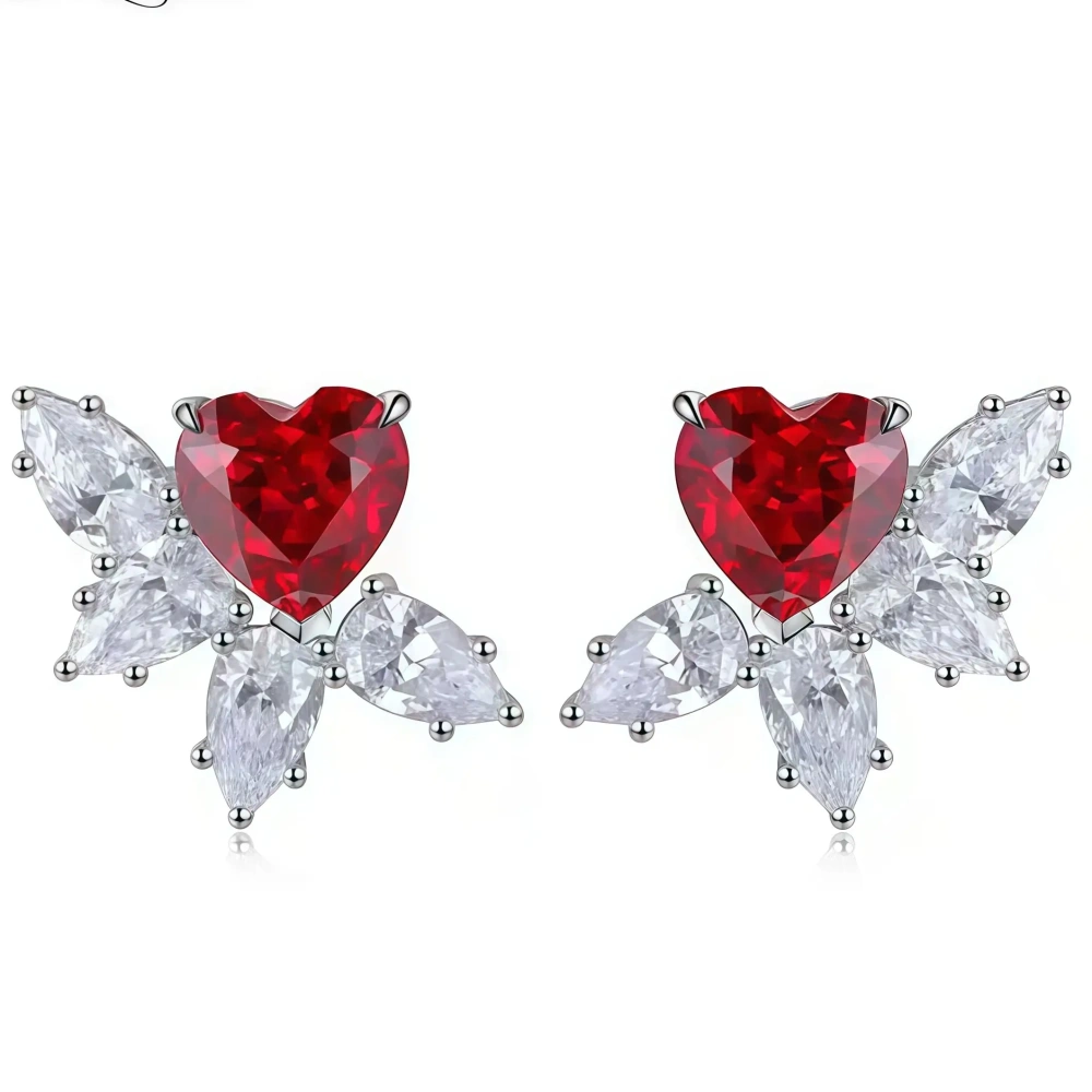 ShanLover Brand High and elegant small heart-shaped cultivated ruby stud earrings Certificate Colorful Fashion Earrings Jewelry