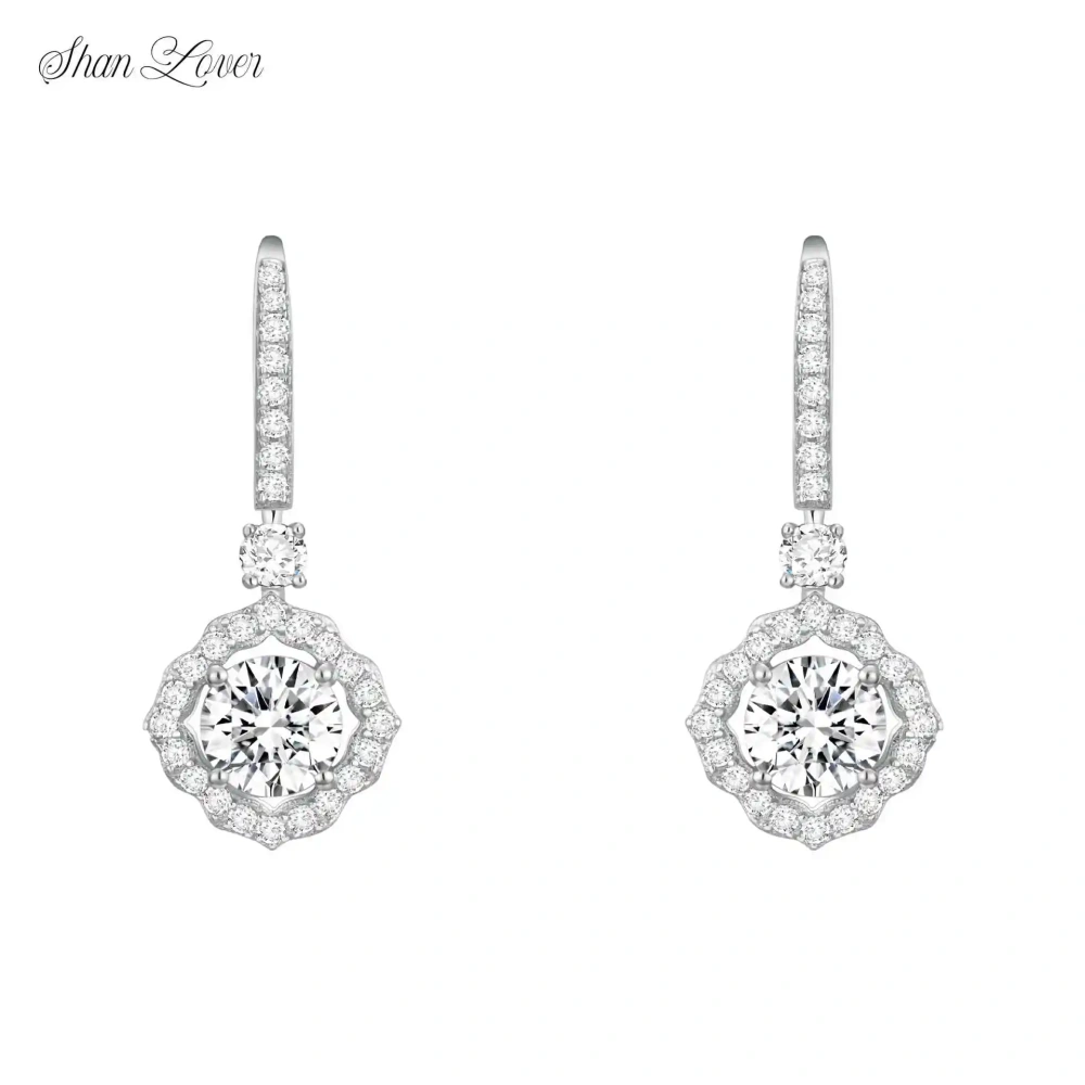 ShanLover Brand 5A Grade 925 Sterling Silver Pendant Zircon Earrings CMA Certificate Luxury Drop Earrings For Woman Jewelry