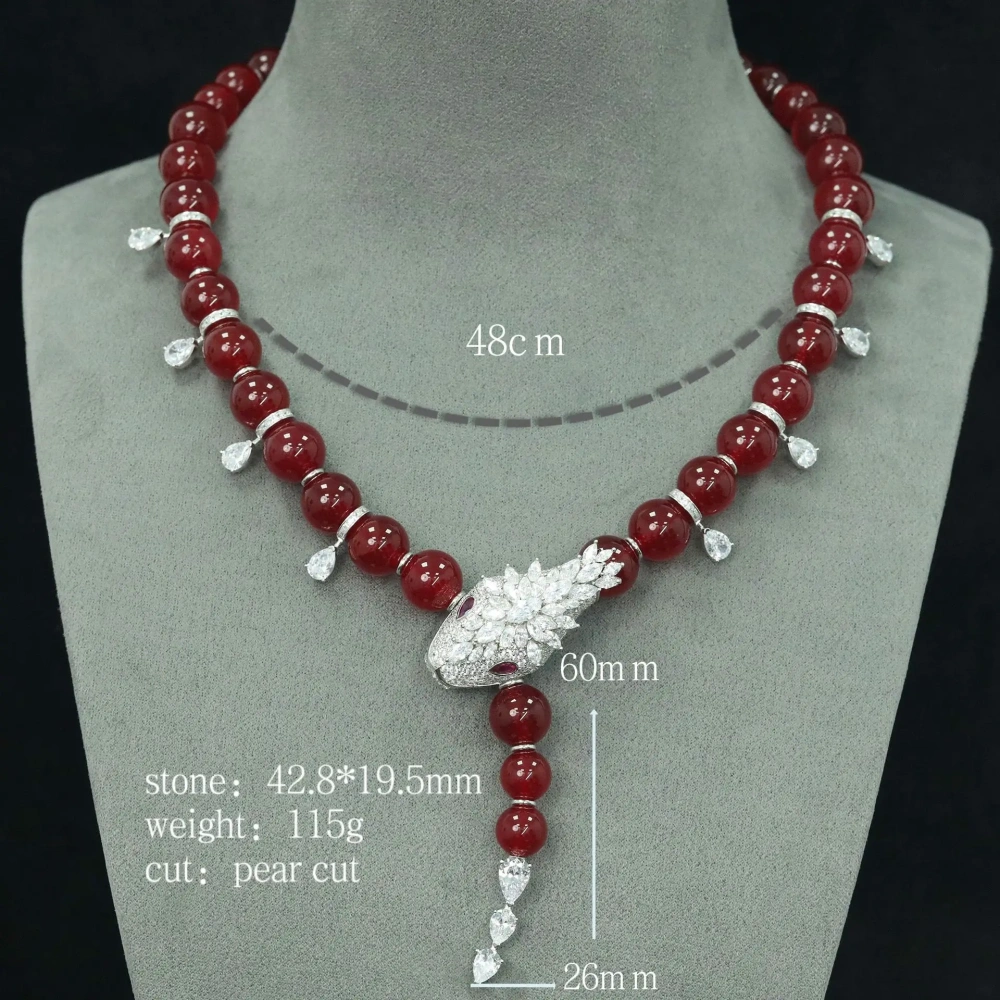 Winkin Winsin Luxury Brand  925 Silver Gold Plated Necklace High Carbon Diamond Spirit Snake, Natural Chalcedony For Girls