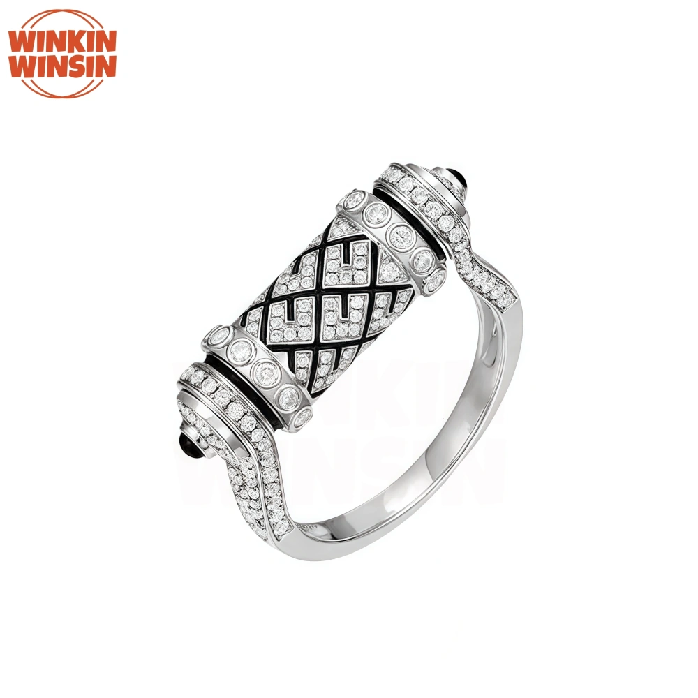 Winkin Winsin Luxury Brand Designer S925 Real 925 Sterling Silver Rings For Woman Man Black Enamel Rolling Zircon Ring Jewelry