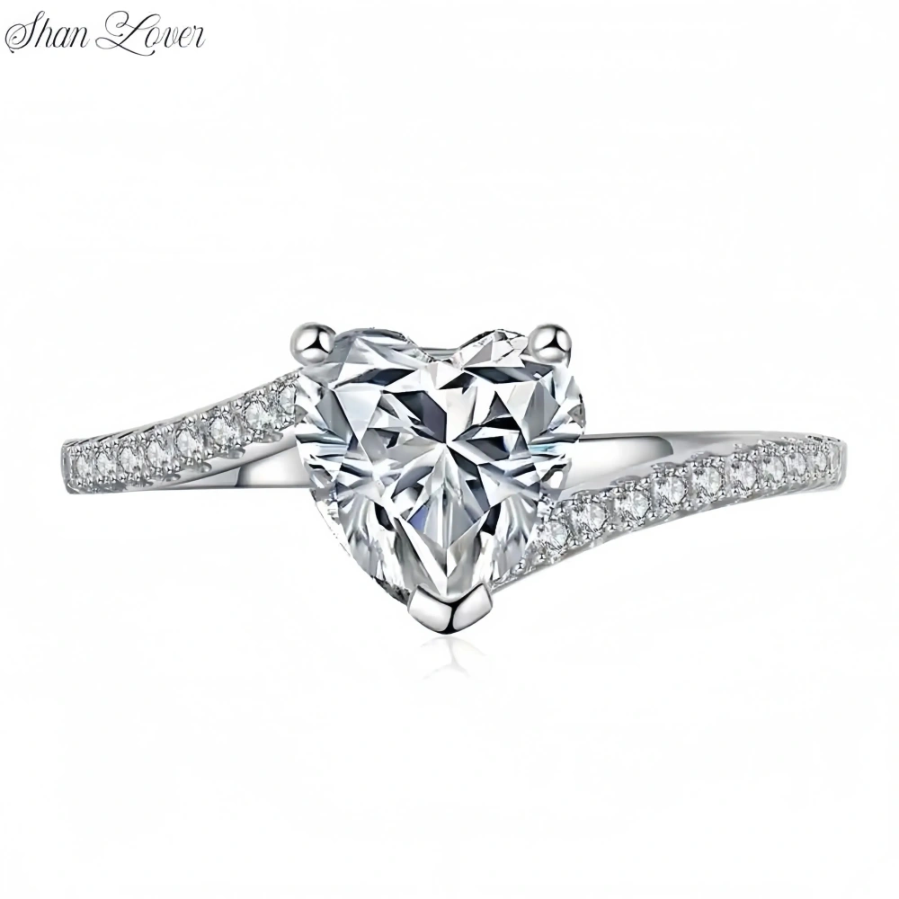 ShanLover Brand GRA Certificated MST Top Grade Moissanite Diamond Ring for Women Real 925 Sterling Silver Heart Rings Jewelry