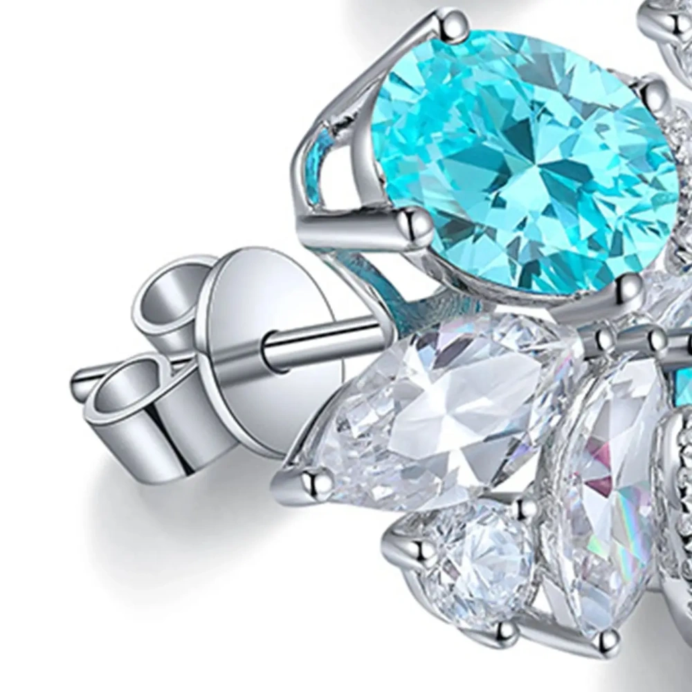 ShanLover Brand 6.5ct Lab Grown Paraiba Tourmaline Stud Earrings for Women Blue Gemstones 925 Sterling Silver Earrings Jewelry