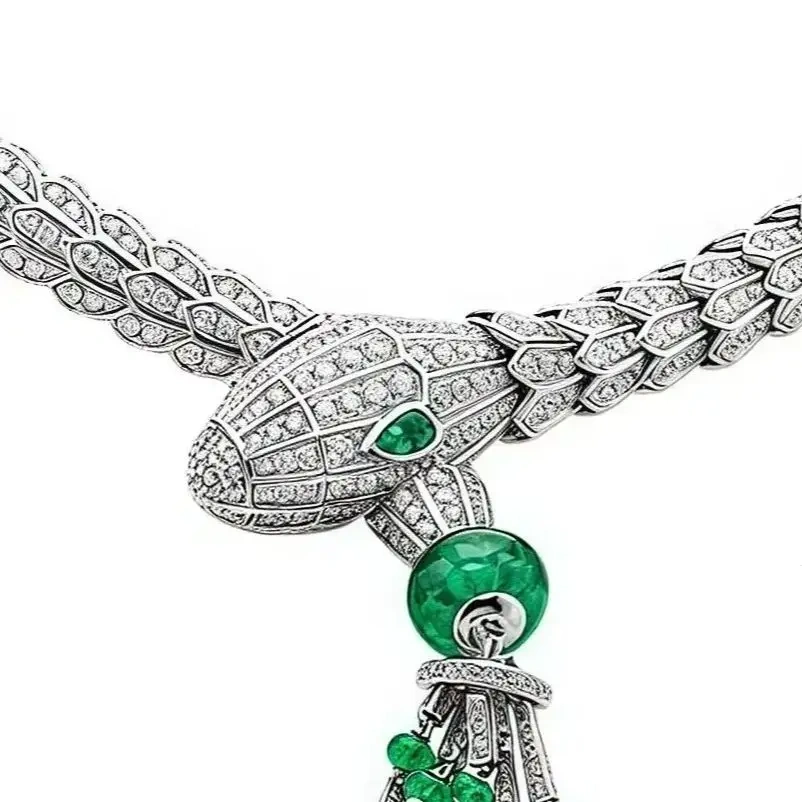 Winkin Winsin Luxury Designer Brand Snake 925 Sterling Silver Necklaces Woman Pendant Quality Green Gemstones Necklace Jewelry