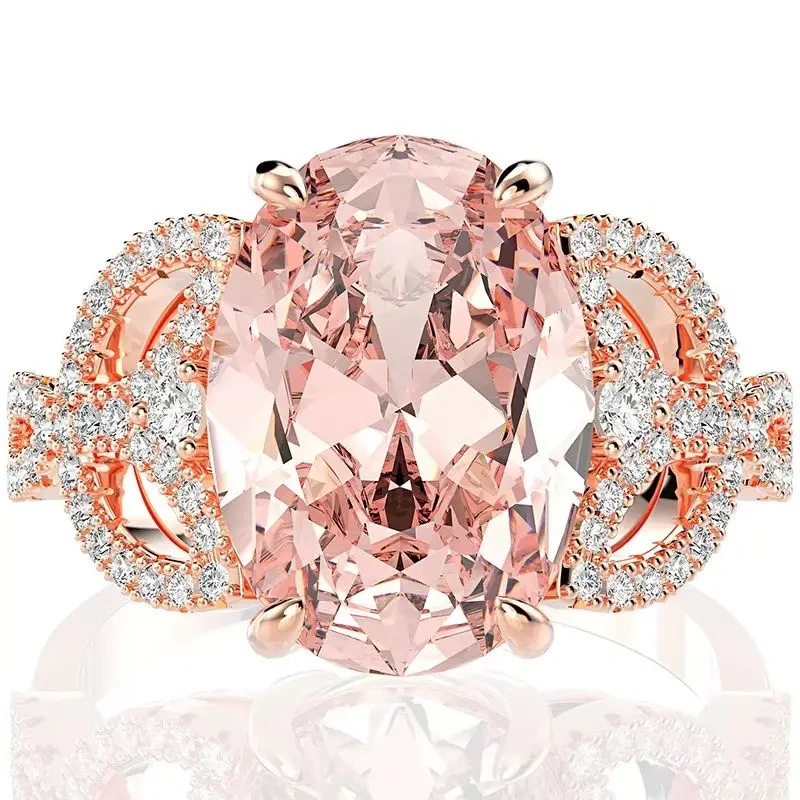 Winkin Winsin Oval Lab Grown Gemstones High Carbon Diamond Ring 5 Carat S925 925 Sterling Silver Pink Ring Jewelry