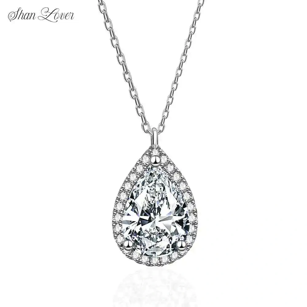 ShanLover Brand 1.75ct Water Droplet Shape Moissanite Diamond Necklace for Women 925 Sterling Silver Fashionable Jewelry