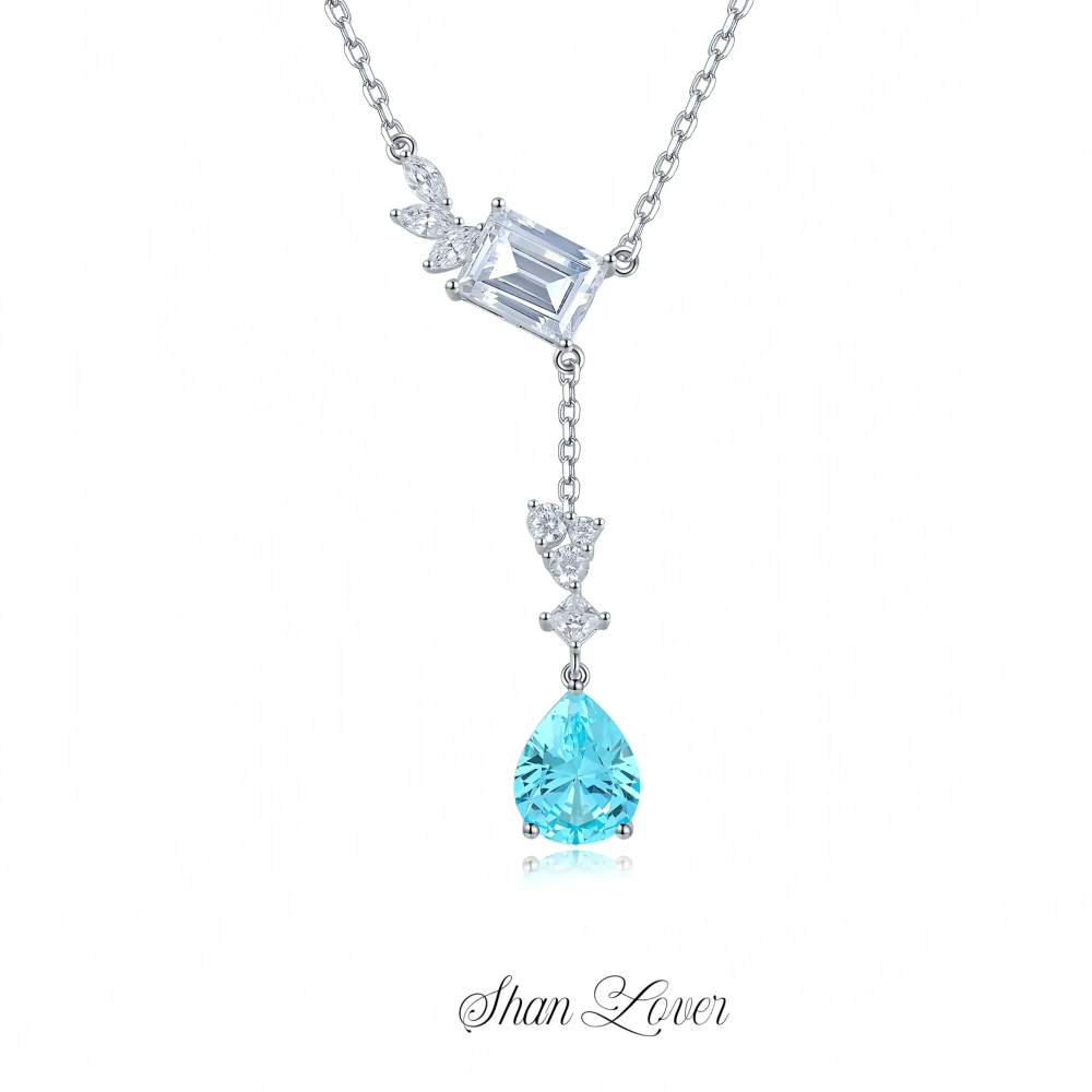 ShanLover Brand Real 925 Sterling Silver Pendant Necklace Lab Grown Paraiba Blue Tourmaline Gemstones Necklaces Pendants Women