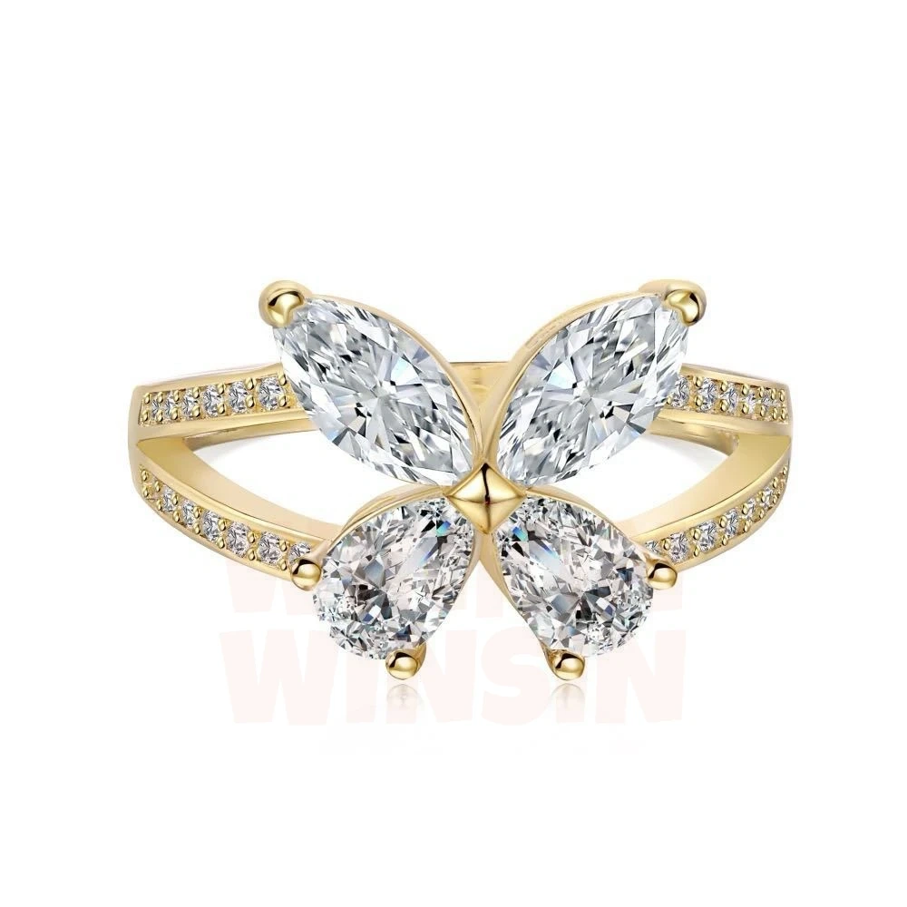 Winkin Winsin Luxury Brand Designer 0.5ct 925 Sterling Silver Butterfly Moissanite Diamond Ring Jewelry For Women CMA Certificat