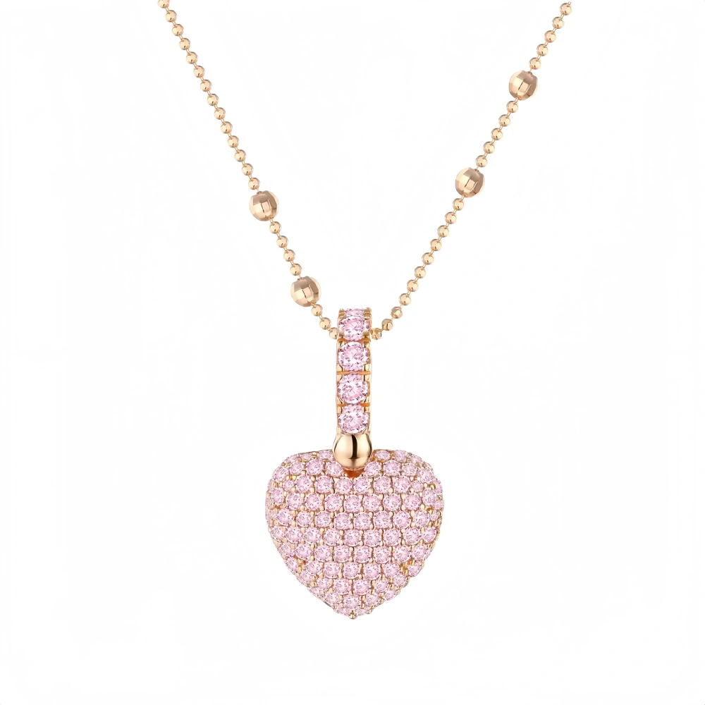 ShanLover Women 925 Sterling Silver Pendant Pink Diamond Gemstones Pendants 18k Gold Plated Heart Pendant Chain Necklace Jewelry