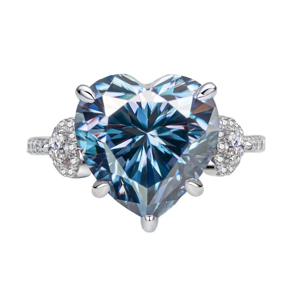 Winkin Winsin MST Top Grade 6ct GRA Moissanite Rings For Women Heart Style Colorful Gemstone 925 Sterling Silver Ring Jewelry
