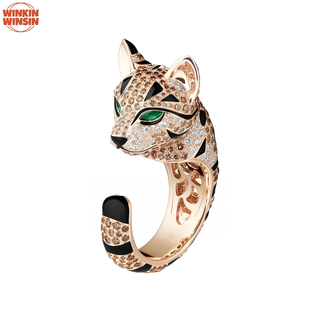 Winkin Winsin Brand Designer Gemstones Jewelry 925 Sterling Silver Rings For Woman 18kgp 18k Gold Plating Leopard Fuzzy Cat Ring