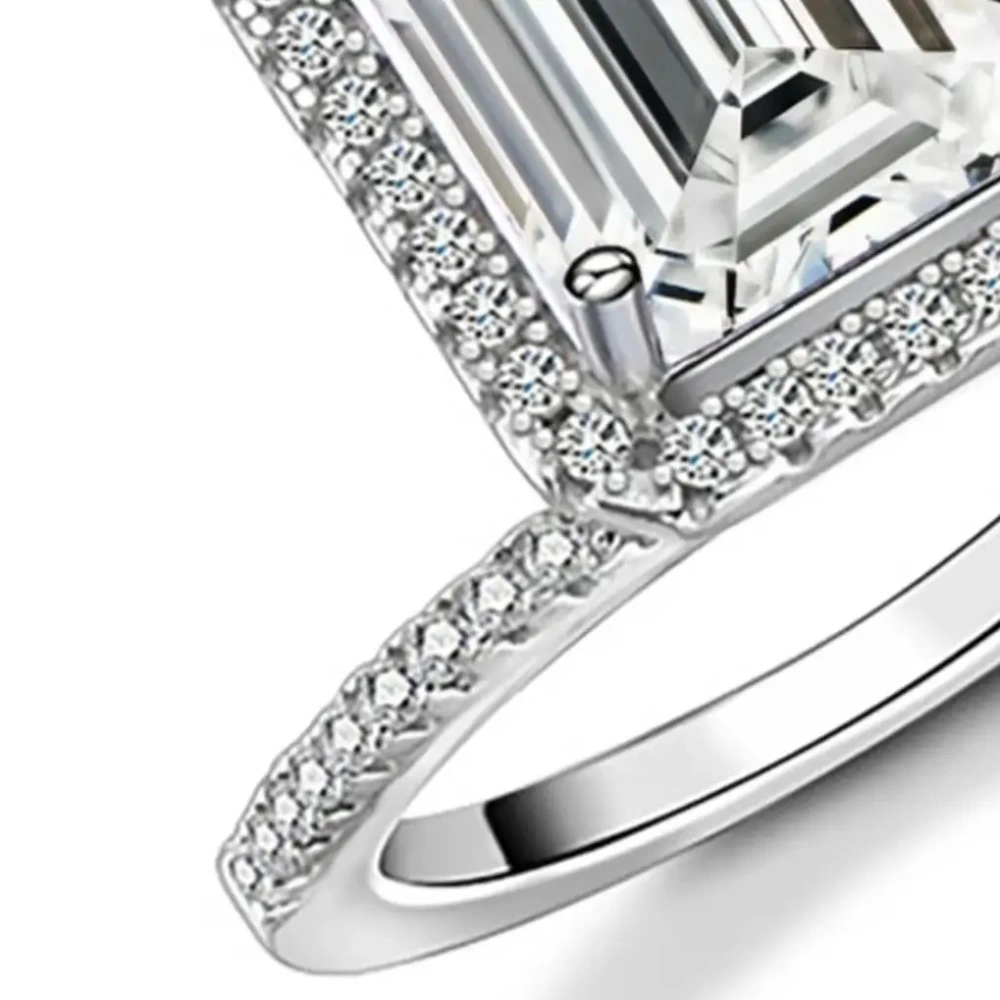 ShanLover Brand 925 Sterling Silver 4ct Moissanite Diamond Ring for Women CMA Certificate Rectangular Moissan Diamond Rings