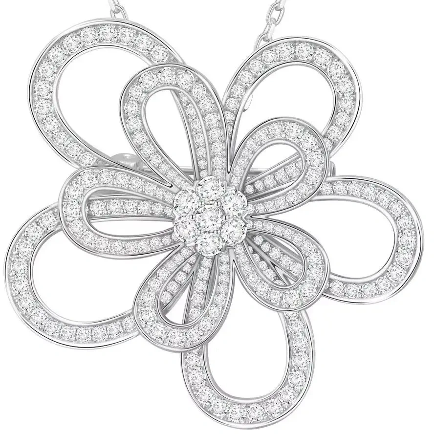 ShanLover Brand Woman 925 Sterling Silver Jewelry Brooch Pendants Necklace Multiple Use Flowerlace Zircon Chain Pendant Necklace