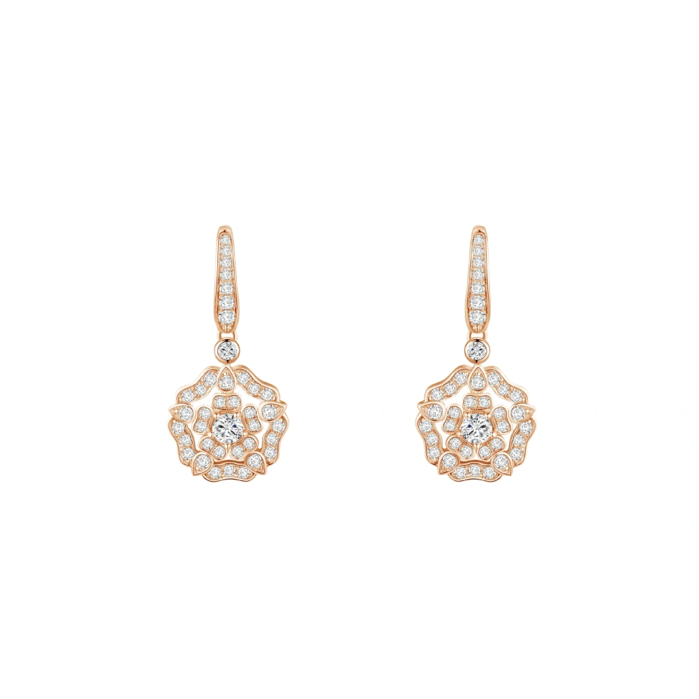 ShanLover Brand 925 Sterling Silver Drop Earrings 18kgp 18k Gold Plated Jewelry Full Diamond Camellia Flower Earrings For Woman