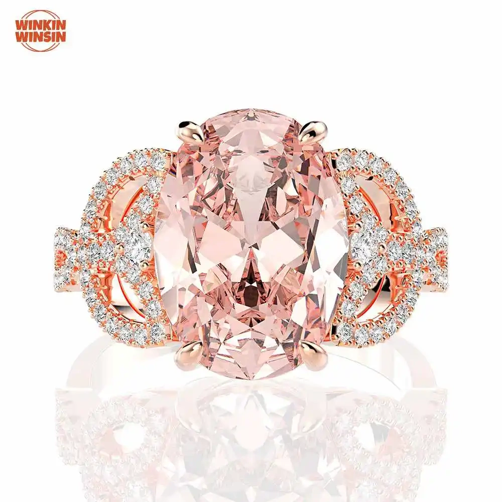Winkin Winsin Oval Lab Grown Gemstones High Carbon Diamond Ring 5 Carat S925 925 Sterling Silver Pink Ring Jewelry