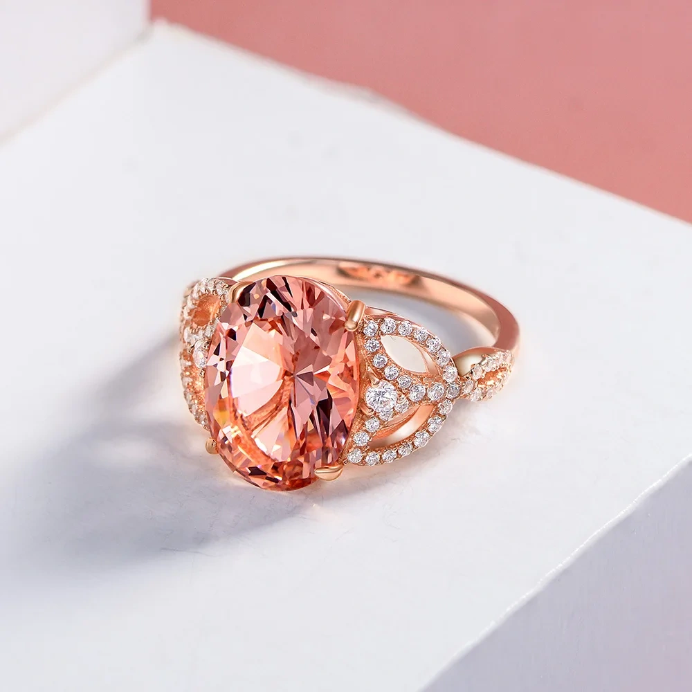 Winkin Winsin Oval Lab Grown Gemstones High Carbon Diamond Ring 5 Carat S925 925 Sterling Silver Pink Ring Jewelry
