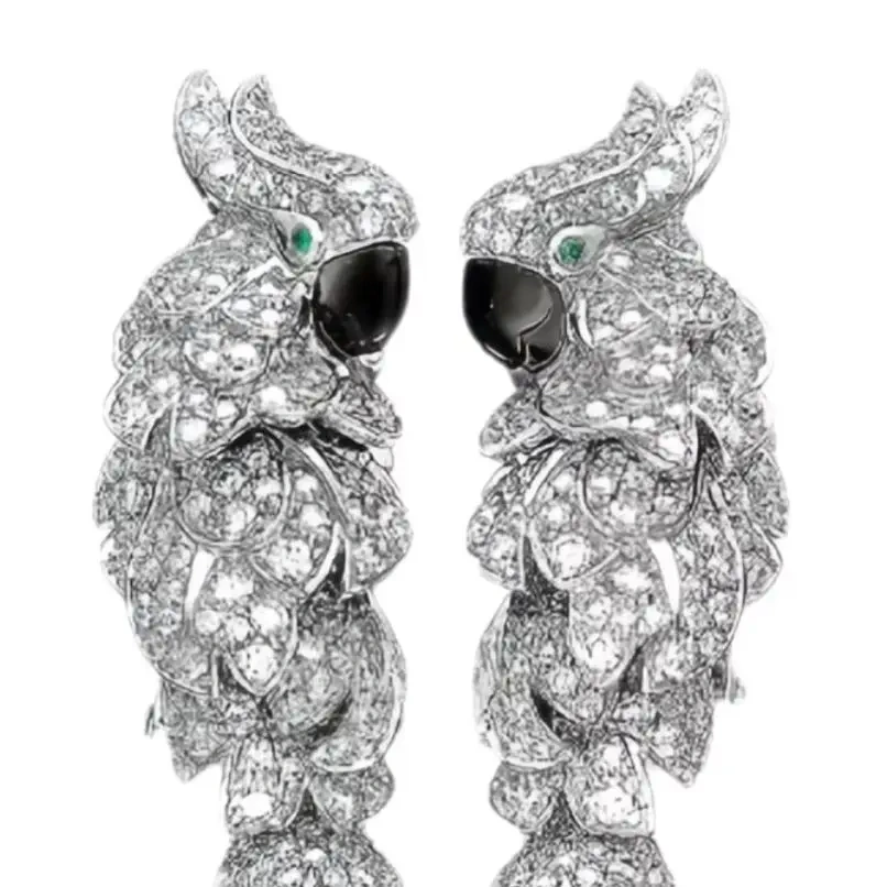 Winkin Winsin 16.5g 925 Sterling Silver Drop Earrings For Women Parrot Bird Stud Earring Full Zircon Diamond Enamel Earrings