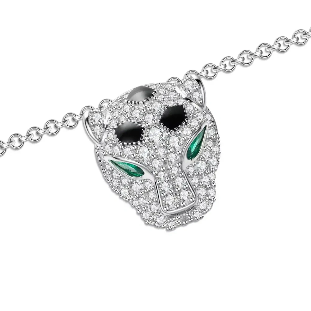 ShanLover Luxury Brand New S925 Real 925 Sterling Silver Cheetah Leopard Face Drop Pendant Necklaces Jewelry For Woman Man Girl