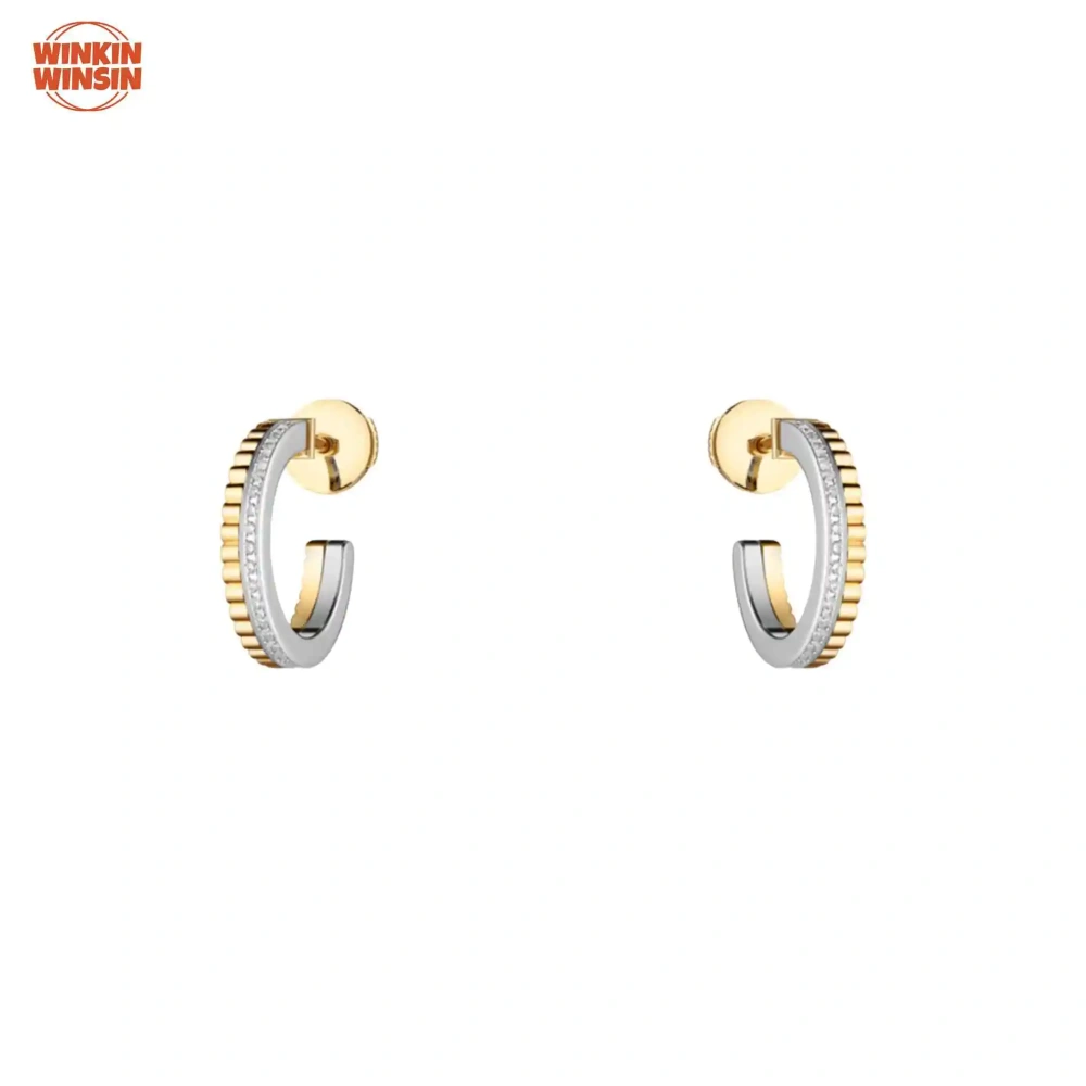 Winkin Winsin Sterling Silver S925 Personality Two-tone Row Diamond Fashion Satin Earrings