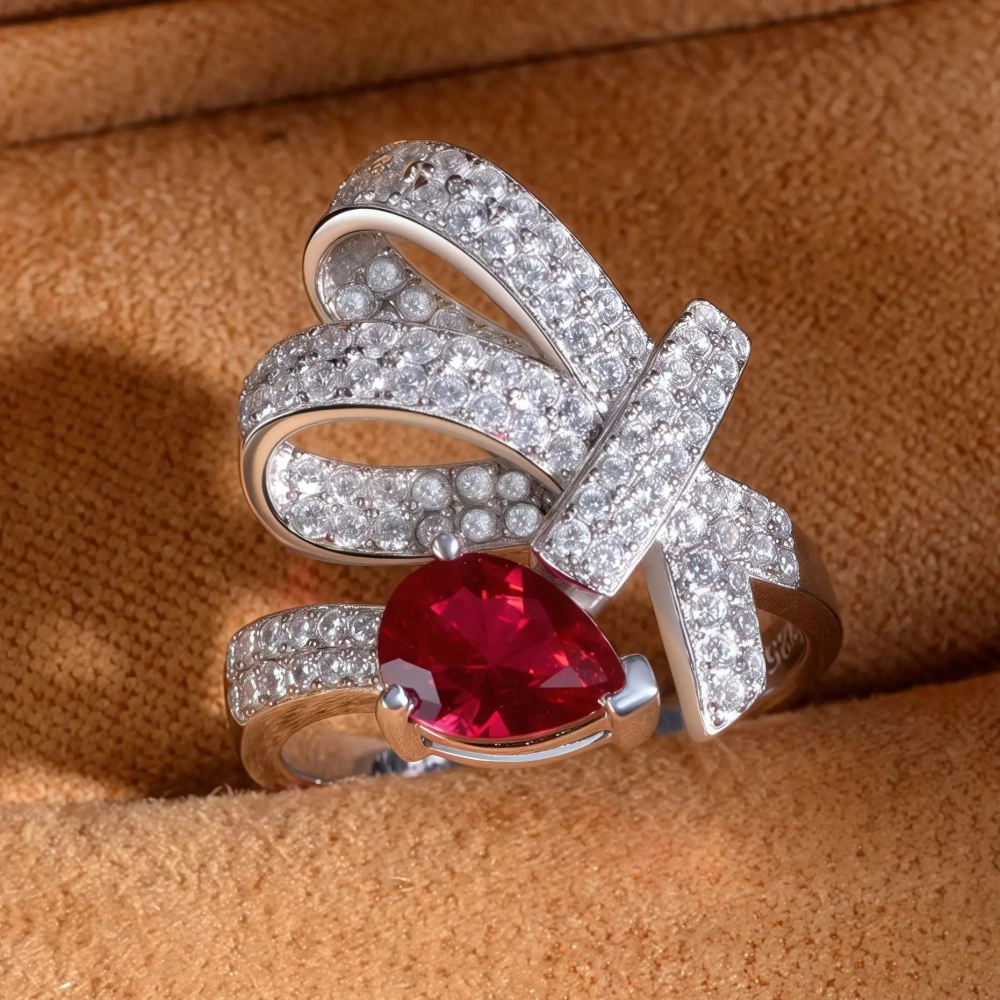 Winkin Winsin 1ct Water Drop Ruby Lab Grown Gemstones Diamond Ring Luxury 925 Sterling Silver Ring CMA Certificate Jewelry
