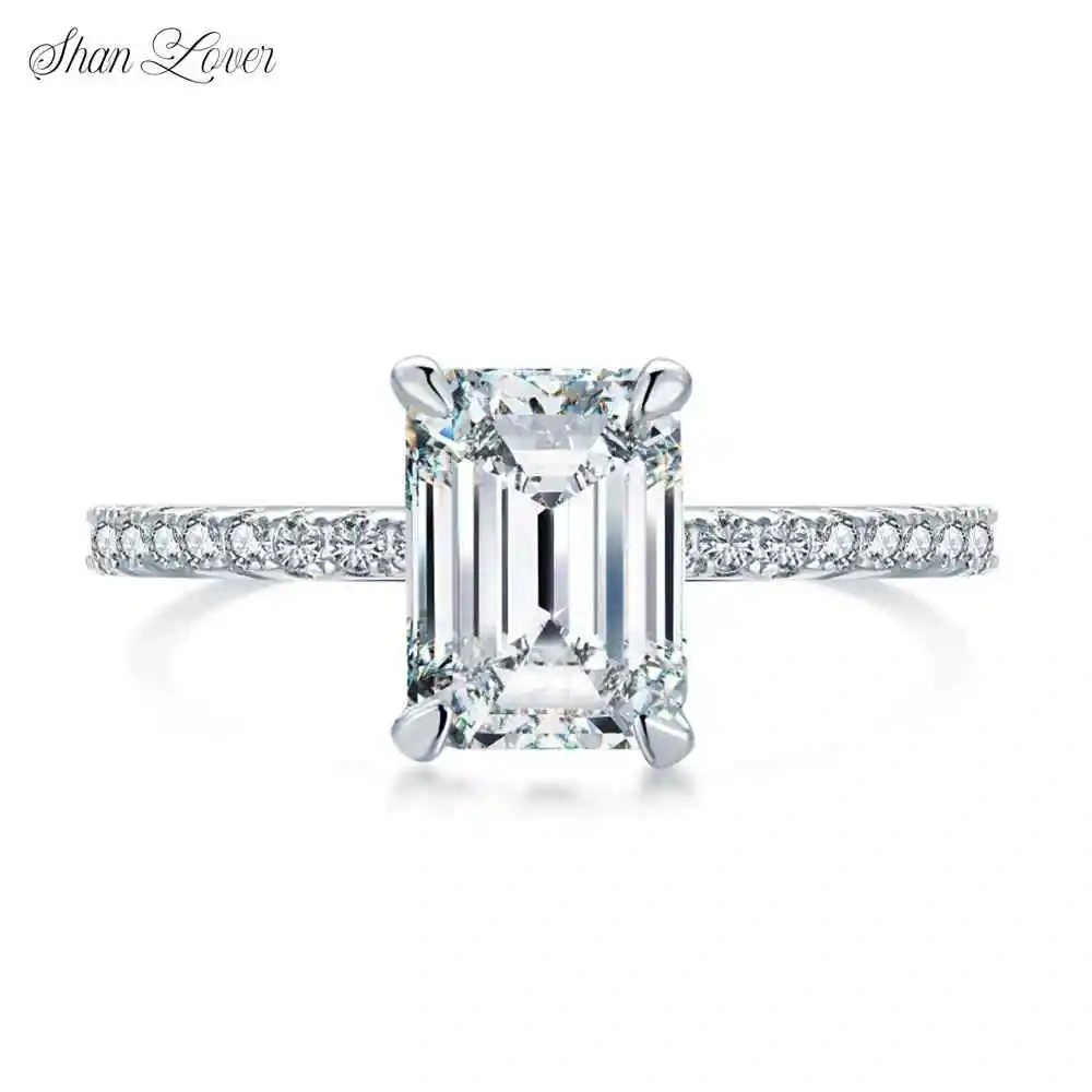 ShanLover Brand MST Top-Grade Diamond Moissanite Ring For Man Woman Girls Sugar Cube Design S925 Real 925 Sterling Silver Rings